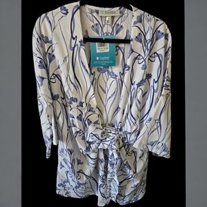 Coolibar Ocean Drive Cover-Up Blue and White Floral Kimono with UPF 50+